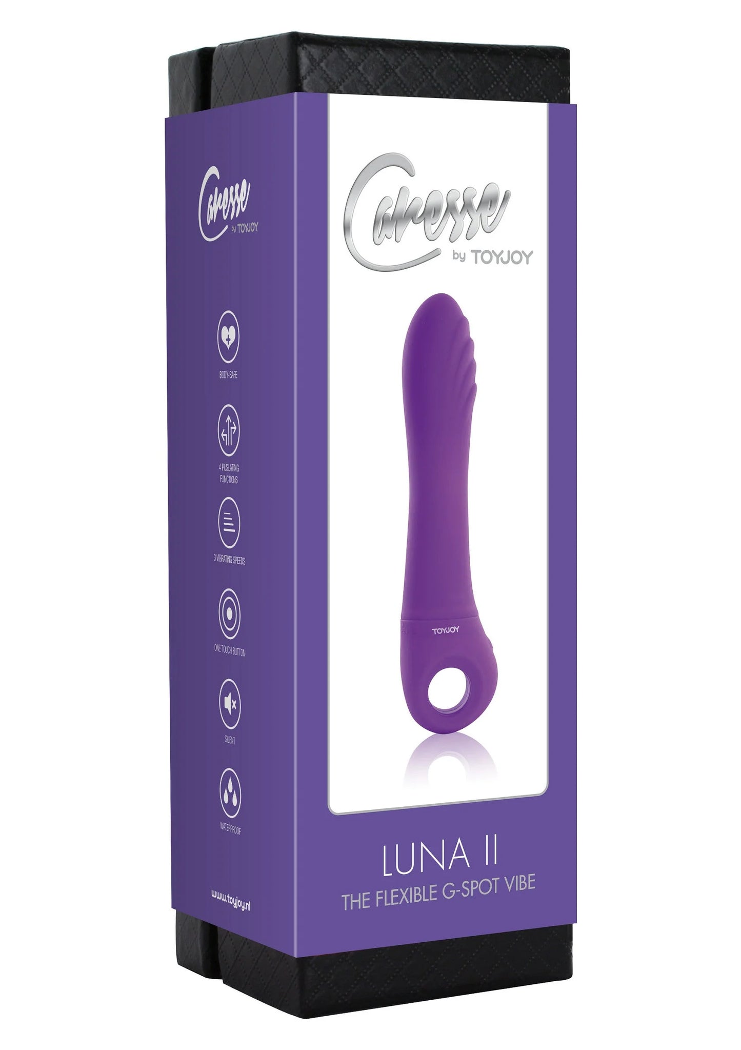 ToyJoy Luna II doos met afbeelding van paarse flexibele G-spot vibrator