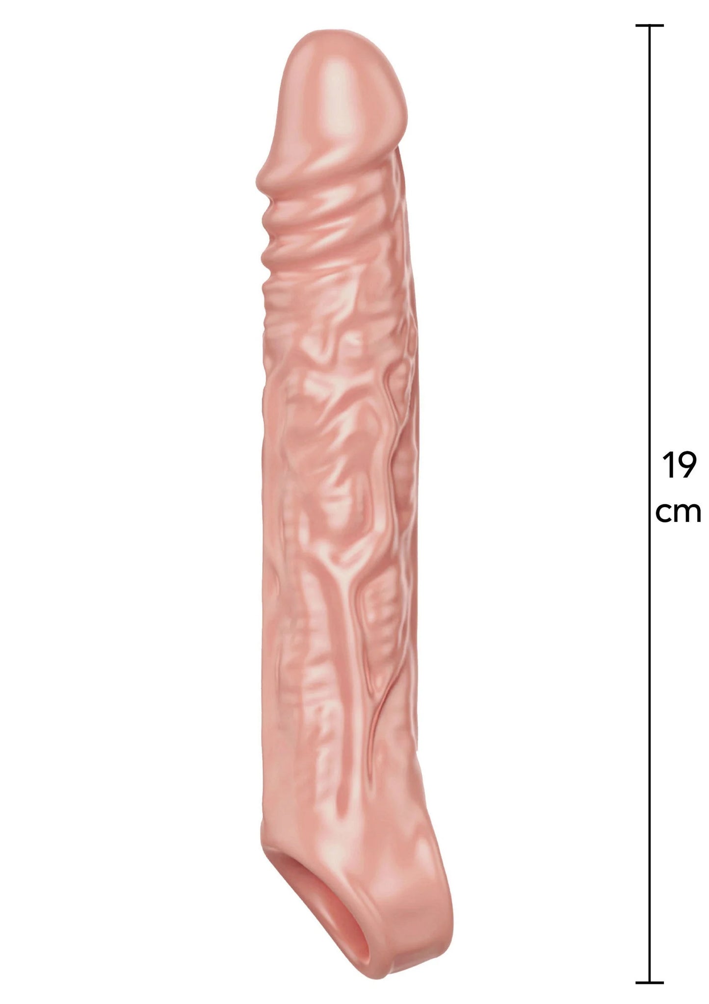 Roze TPE verlengmouw, grote maat, 19 cm lang, gebogen vorm