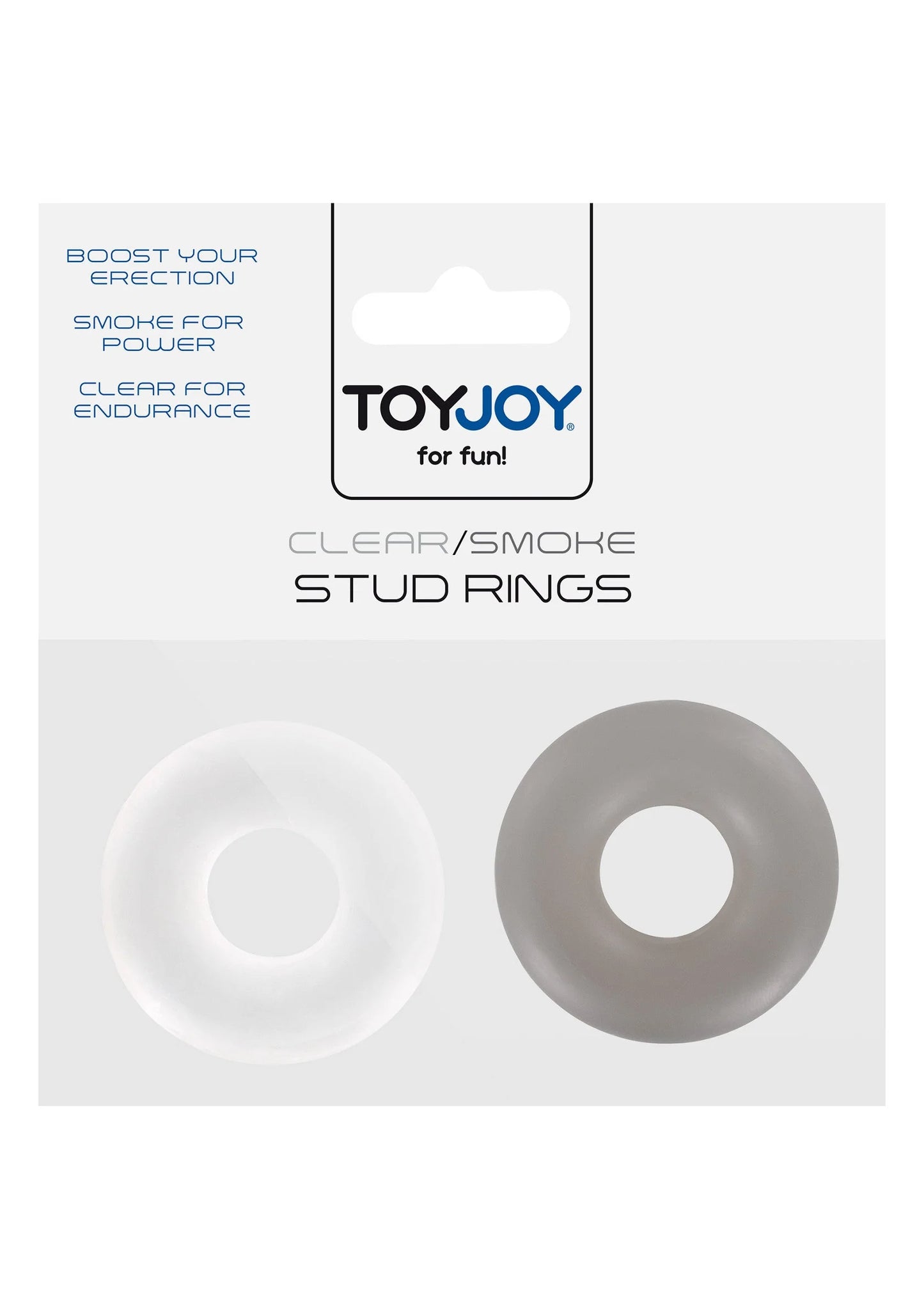 Studringen set van 2 stuks ToyJoy, heldere en smoke-kleurige ringen, op verpakking