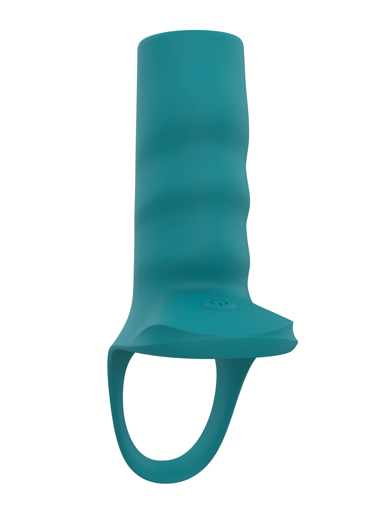 Vibrerende couplemouw van ToyJoy in teal siliconen, smalle top en kraag met ringvormige opening