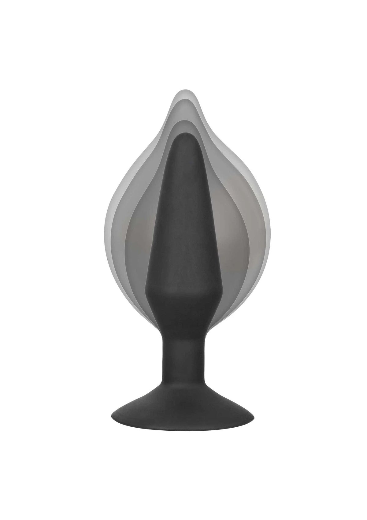 Opblaasbare siliconen buttplug met transparante buitenlaag, zwarte kern