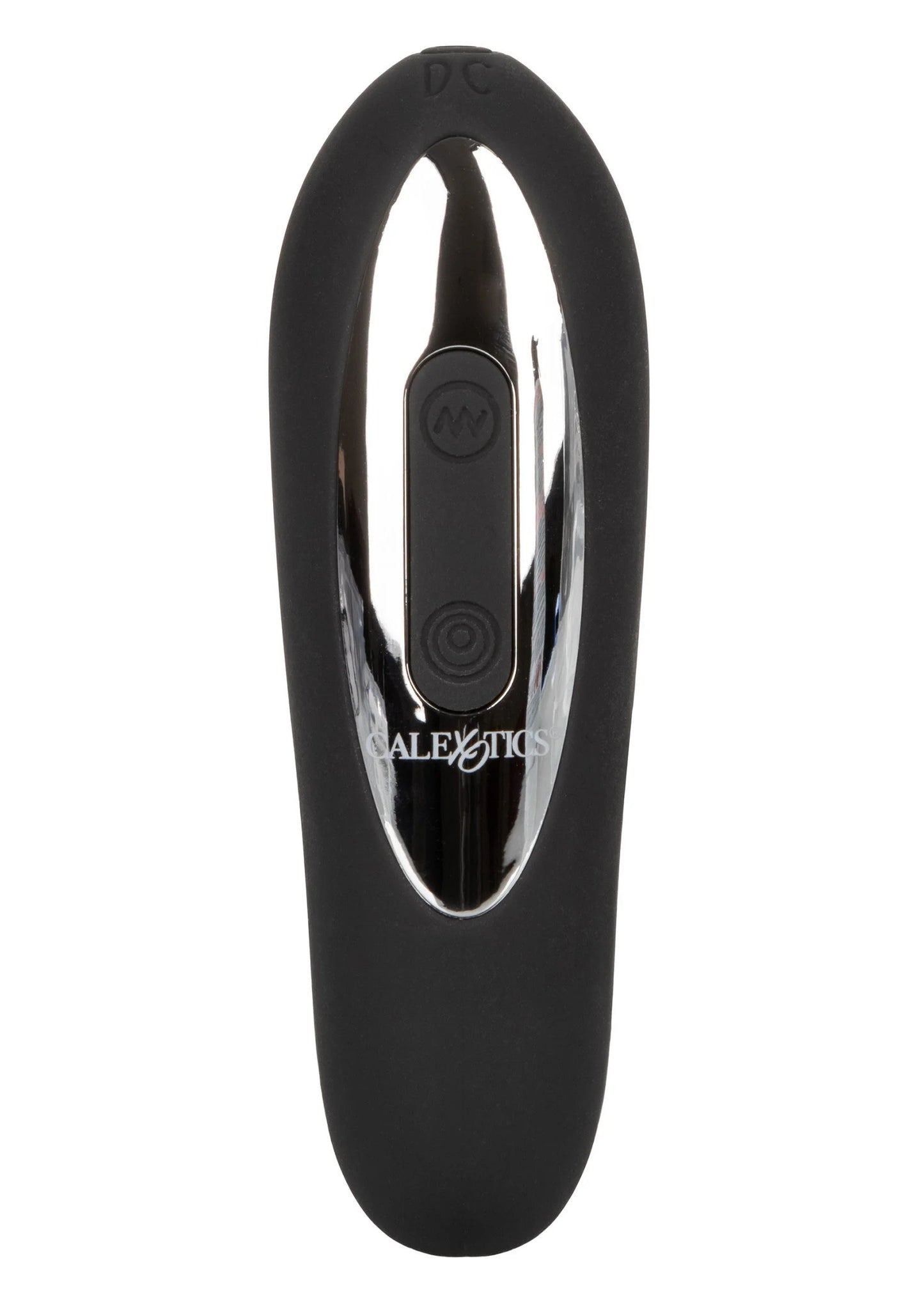 Zwarte vibrerende rollerball met ovale behuizing en bedienpaneel, merk CalExotics