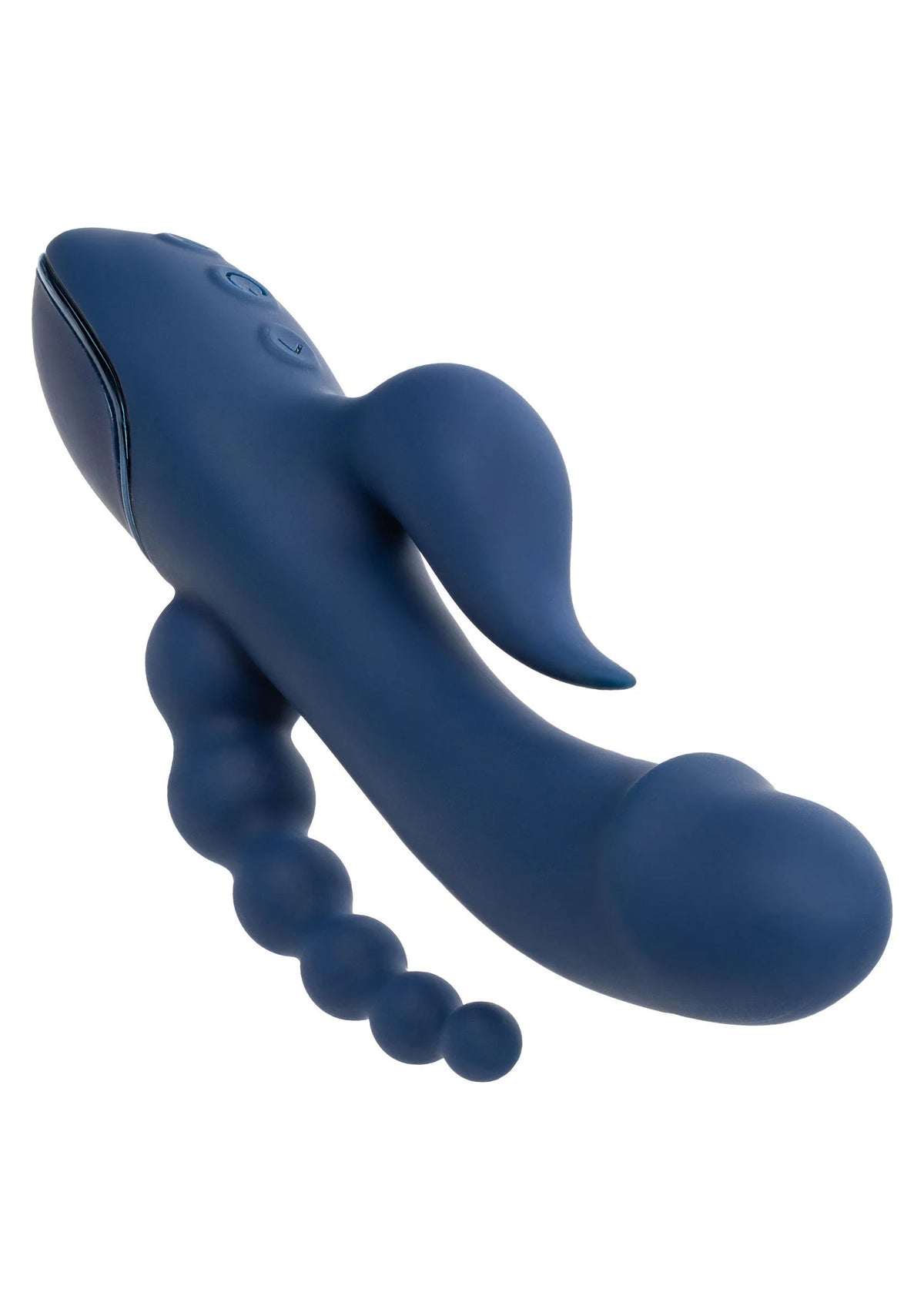 Drievoudige vibrator CalExotics, donkerblauw, met gebogen massager en parelketting