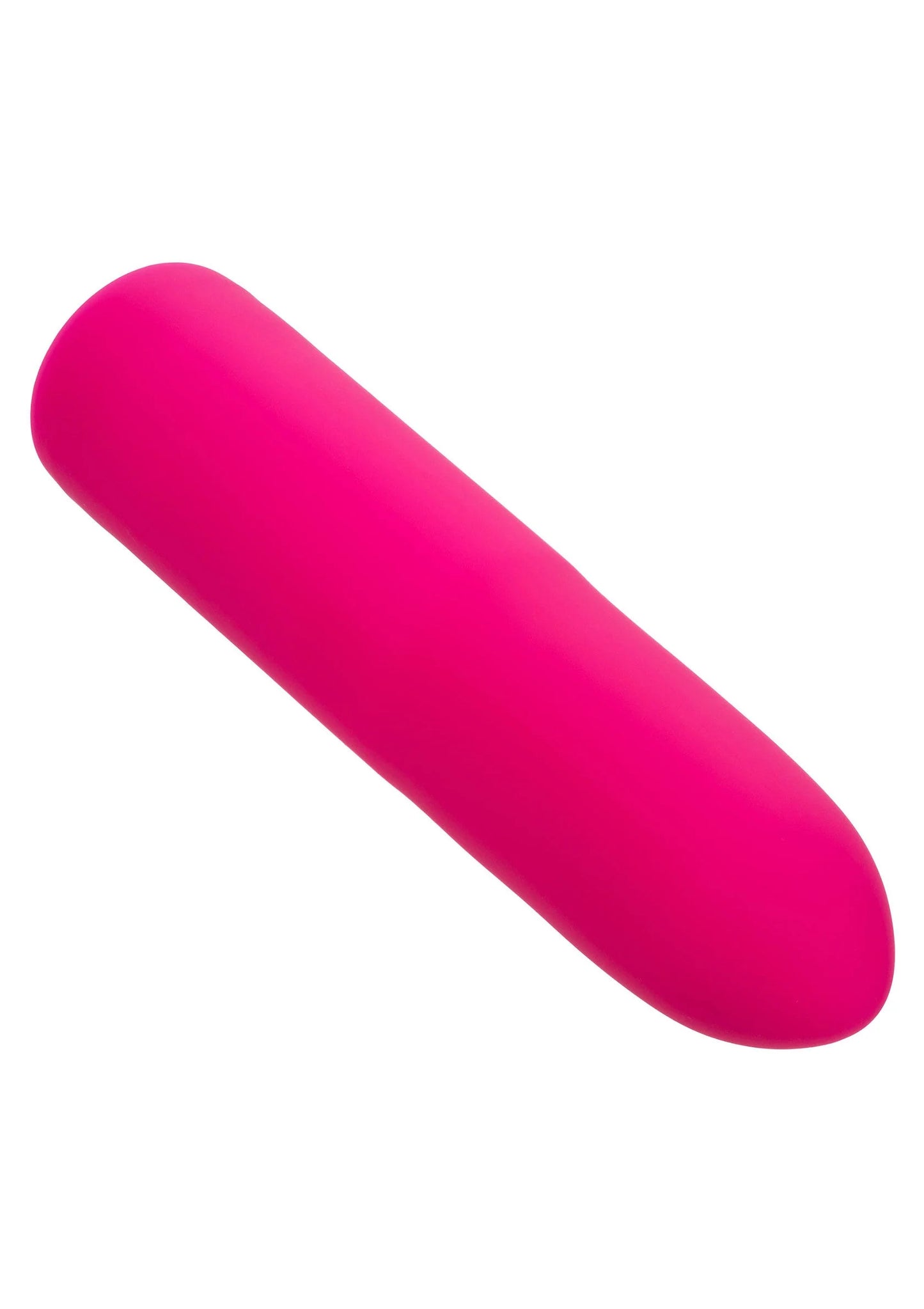 Felroze mini-vibrator met afgeronde, gladde behuizing en stompe punt.