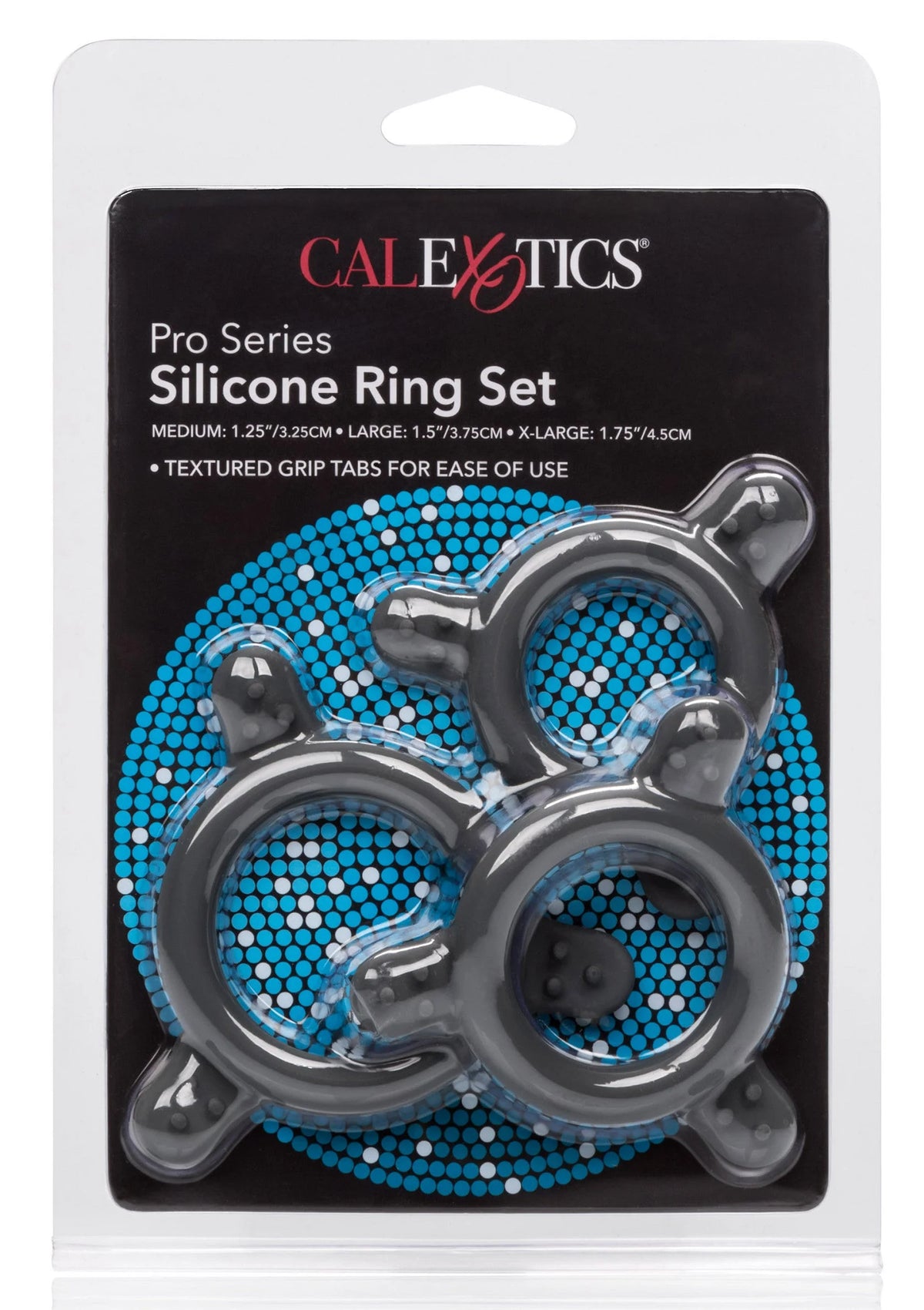 CalExotics Pro Series siliconen ringenset in blister: donkergrijs, met nopjes