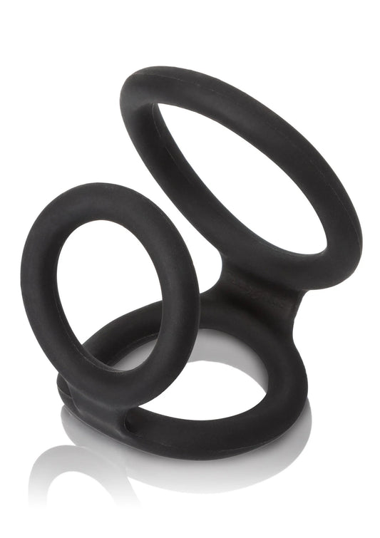 Anale plug met twee ringen en brede basis, mat zwart