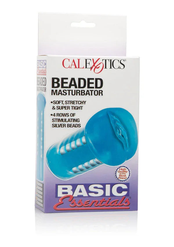 Doos van Calexotics Beaded Masturbator, blauwe vorm met zilveren steentjes