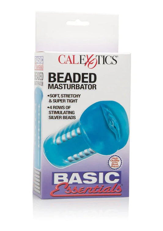 Doos van Calexotics Beaded Masturbator, blauwe vorm met zilveren steentjes