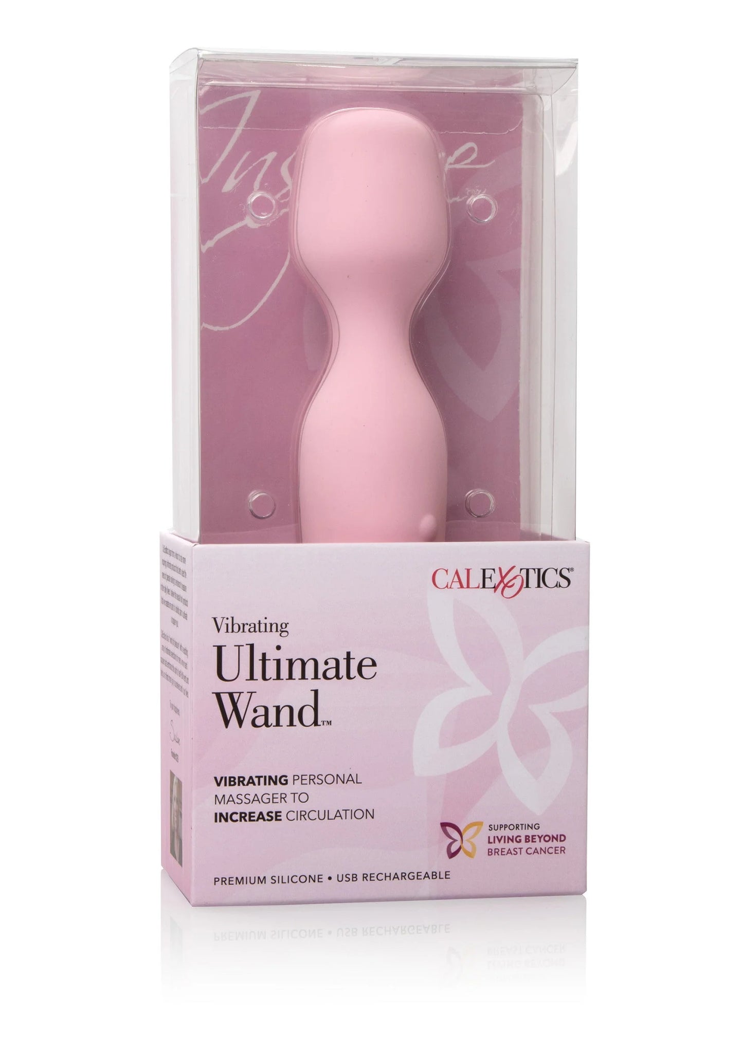 Doos met CalExotics Ultimate Wand vibrerende siliconen vibrator, roze uitvoering