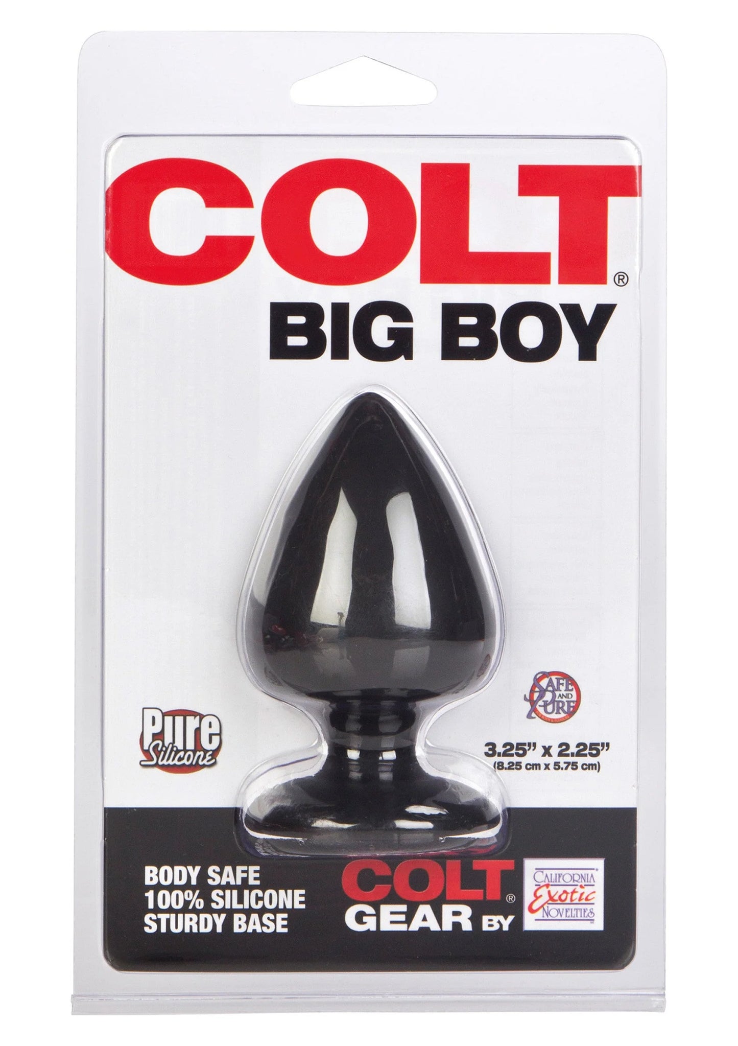 COLT Big Boy buttplug in verpakking, zwarte siliconen conische vorm