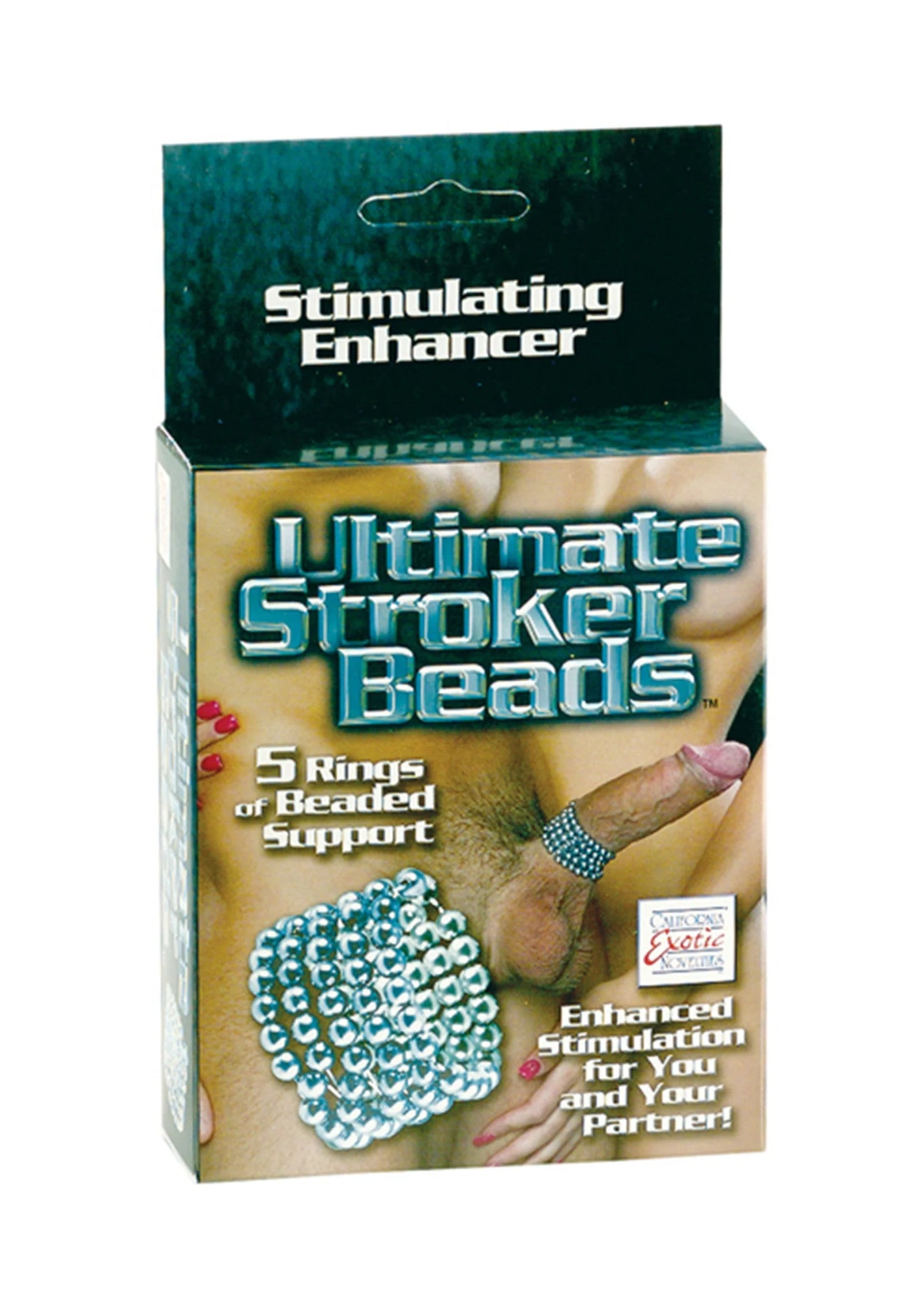 Productverpakking met Ultimate Stroker Beads en afbeelding van zilverkleurige kralenring