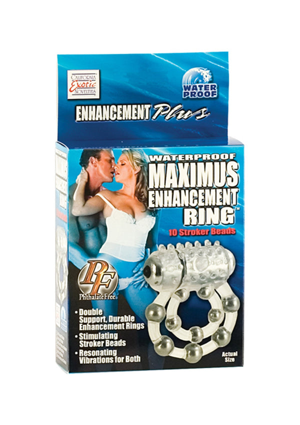 CalExotics Maximus Enhancement Plus verpakking, blauwe doos met ringafbeelding