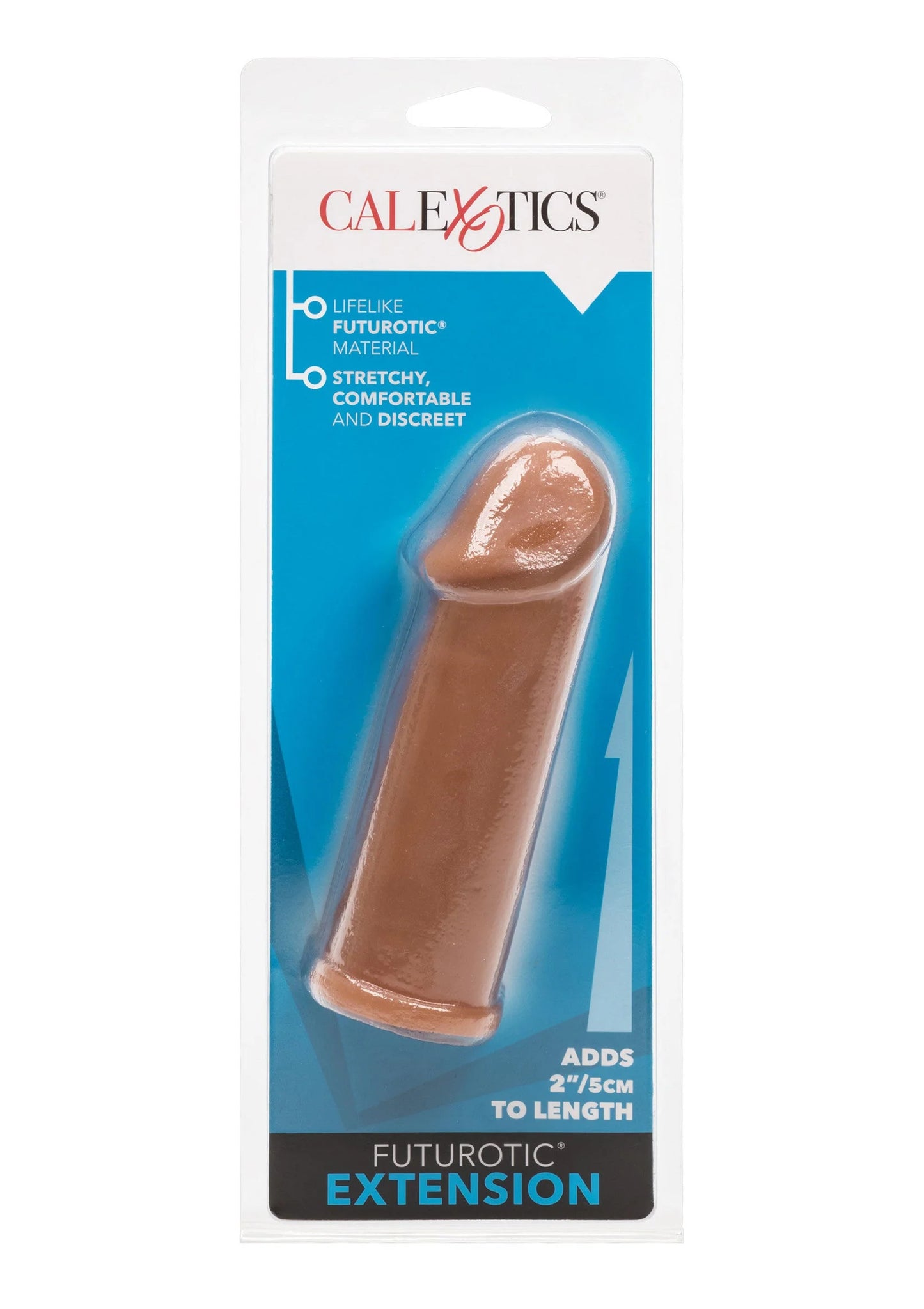 CALExotics Futurotic Extension verpakking met blister en bruine penis-extender