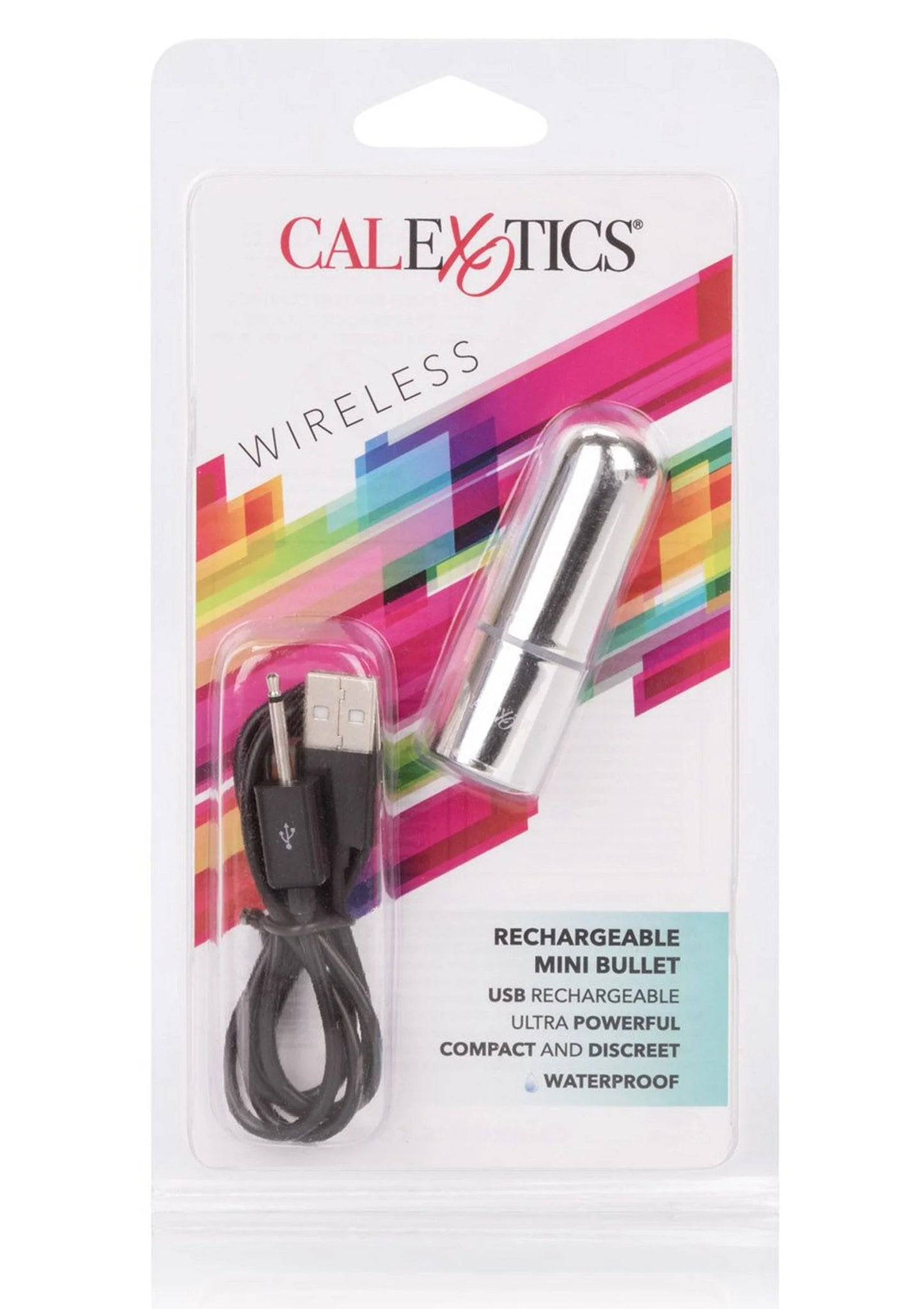Verpakking van oplaadbare mini bullet vibrator met CalExotics en waterbestendig label