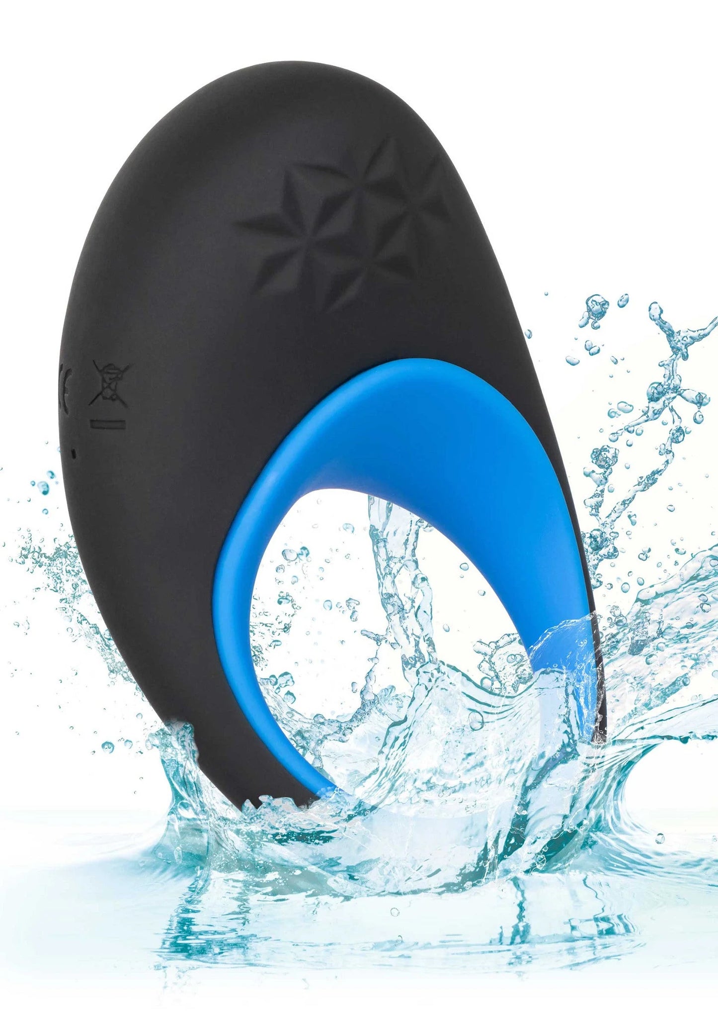 Vibrerend cockringtoestel zwart met blauwe opening, met water-splash