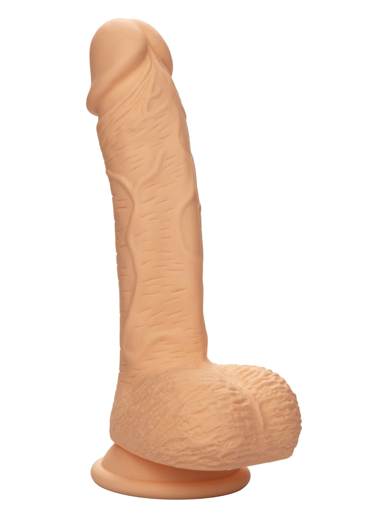 Bruine siliconen dildo met ribbels en brede basis