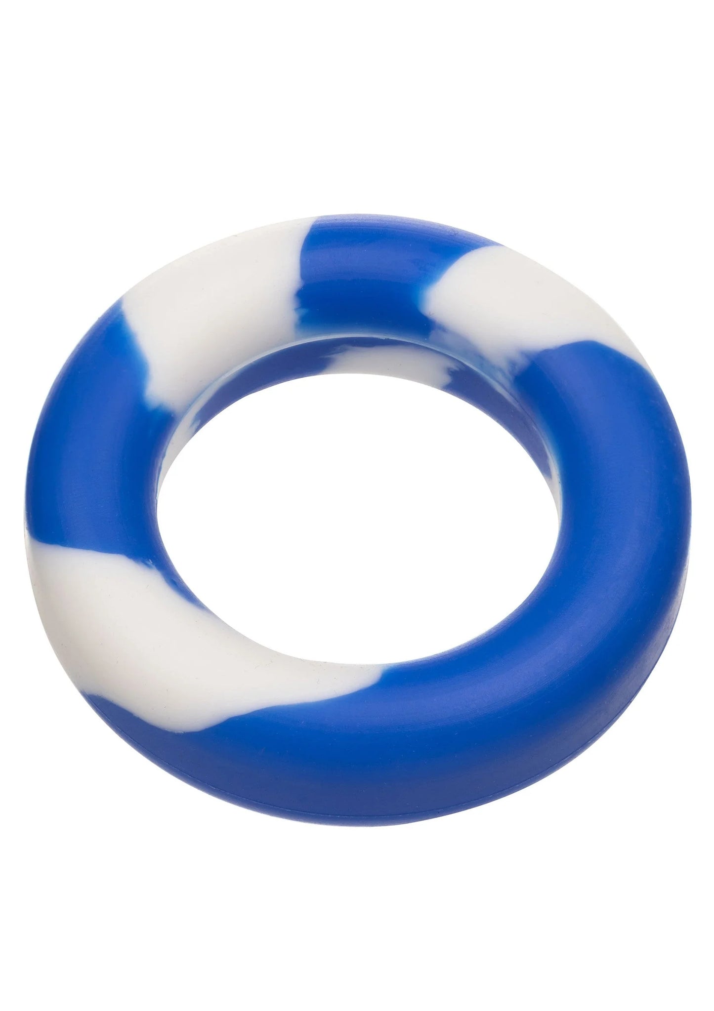 Blauwe en witte siliconen ring, close-up van het volle ronde profiel