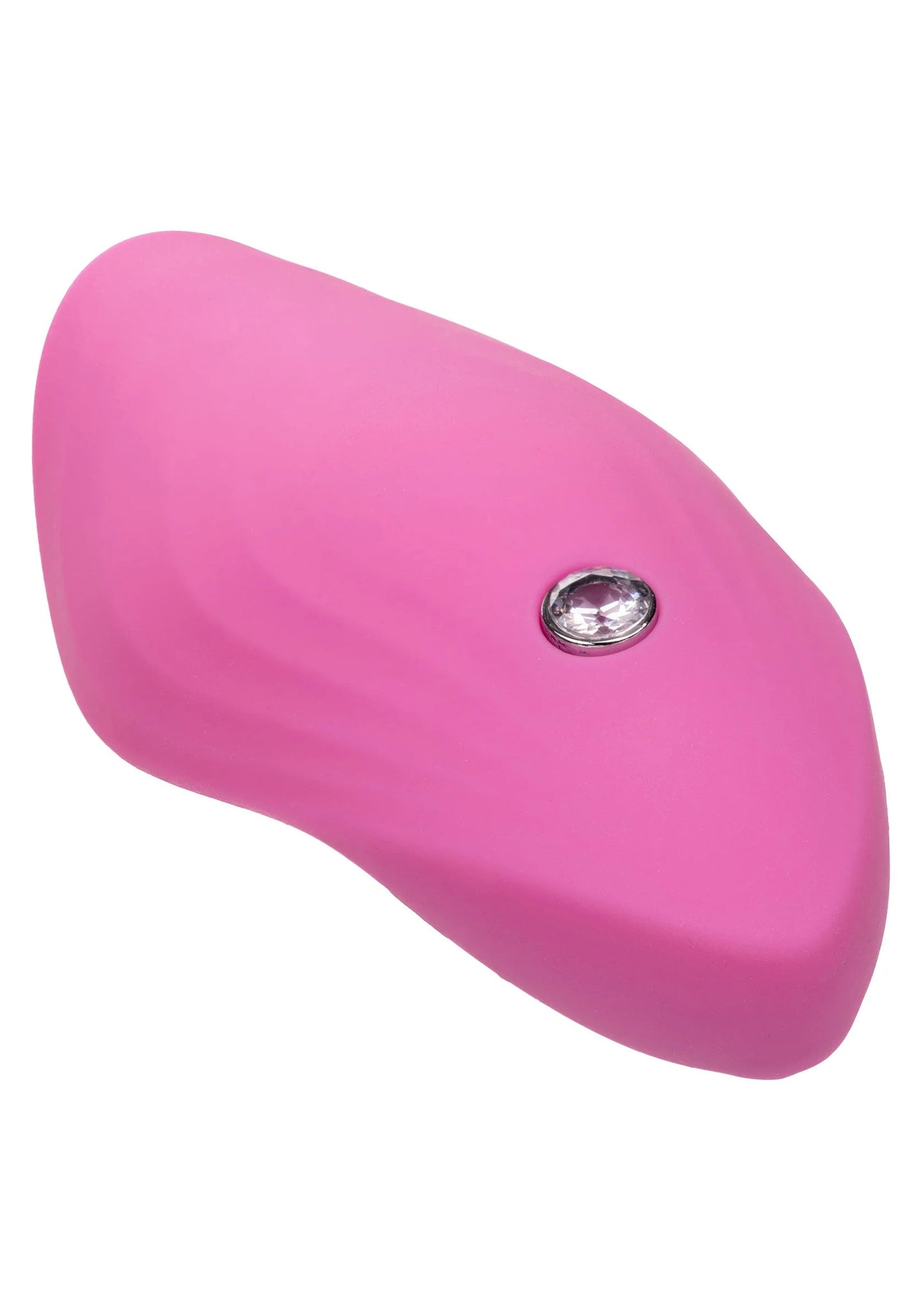 Roze vingervibrator schuin aanzicht met glanzende ronde metalen inzet