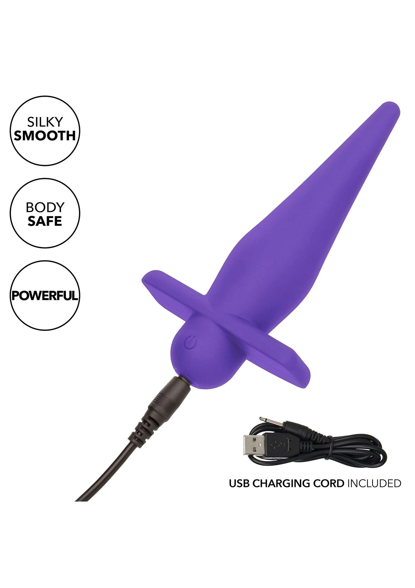 Paarse siliconen probe met brede basis en USB-oplaadkabel