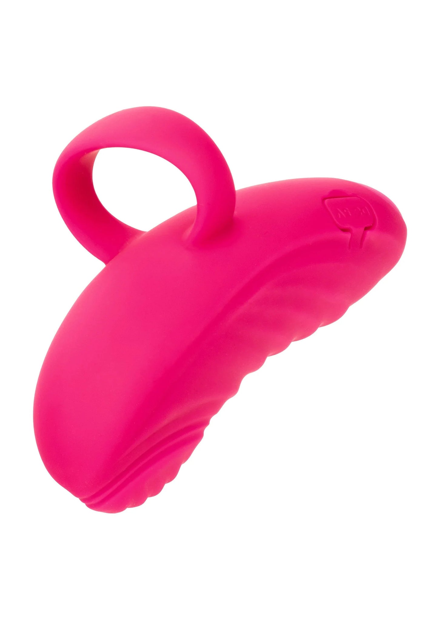 Roze handheld massagevibrator met ringgreep en brede, afgeronde kop