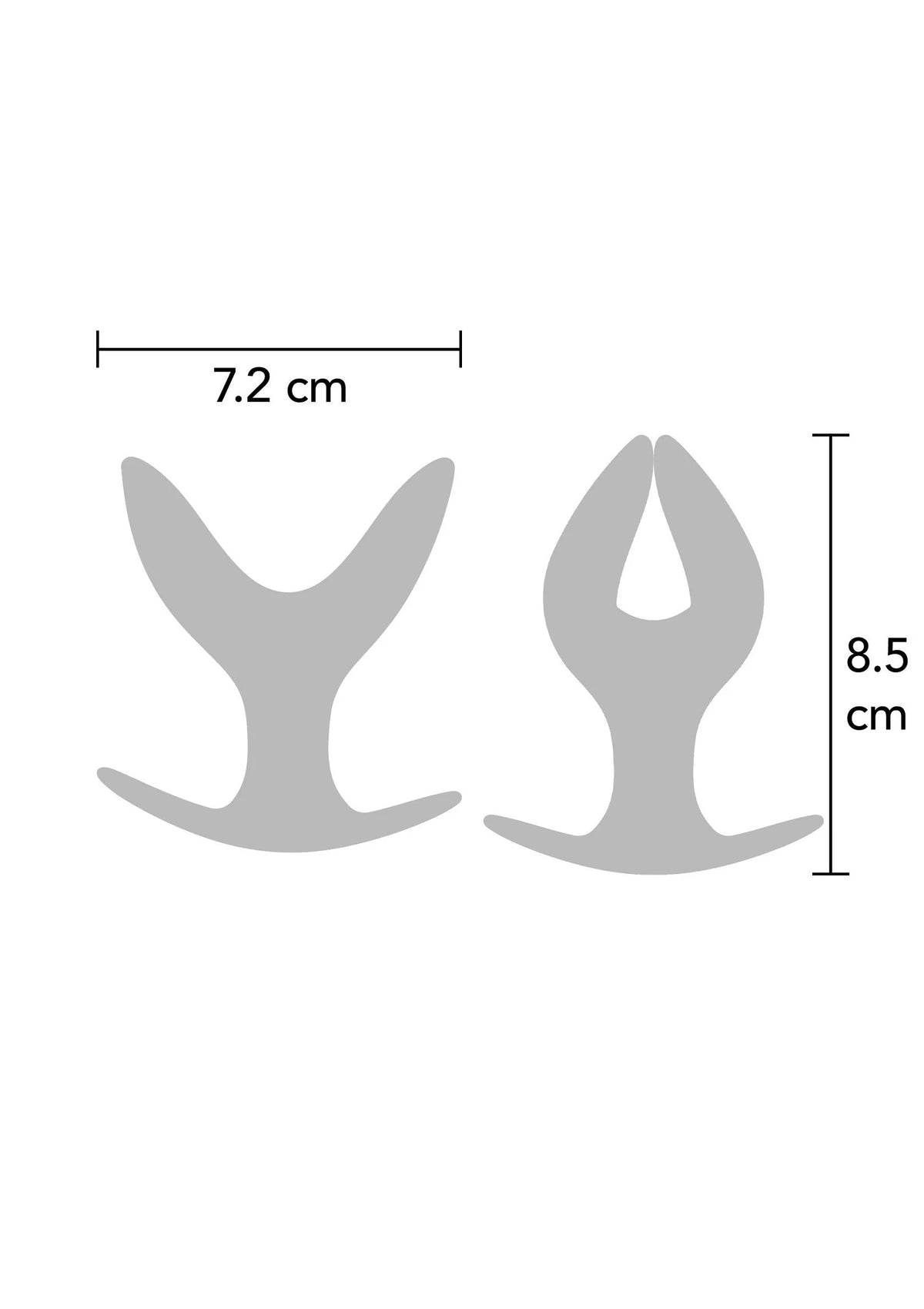 Afbeelding van anale plugs met afmetingen: 7,2 cm en 8,5 cm hoogte