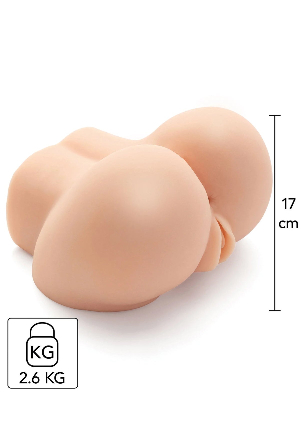 Huidkleurige masturbator met afmetingen 17 cm en gewicht 2,6 kg