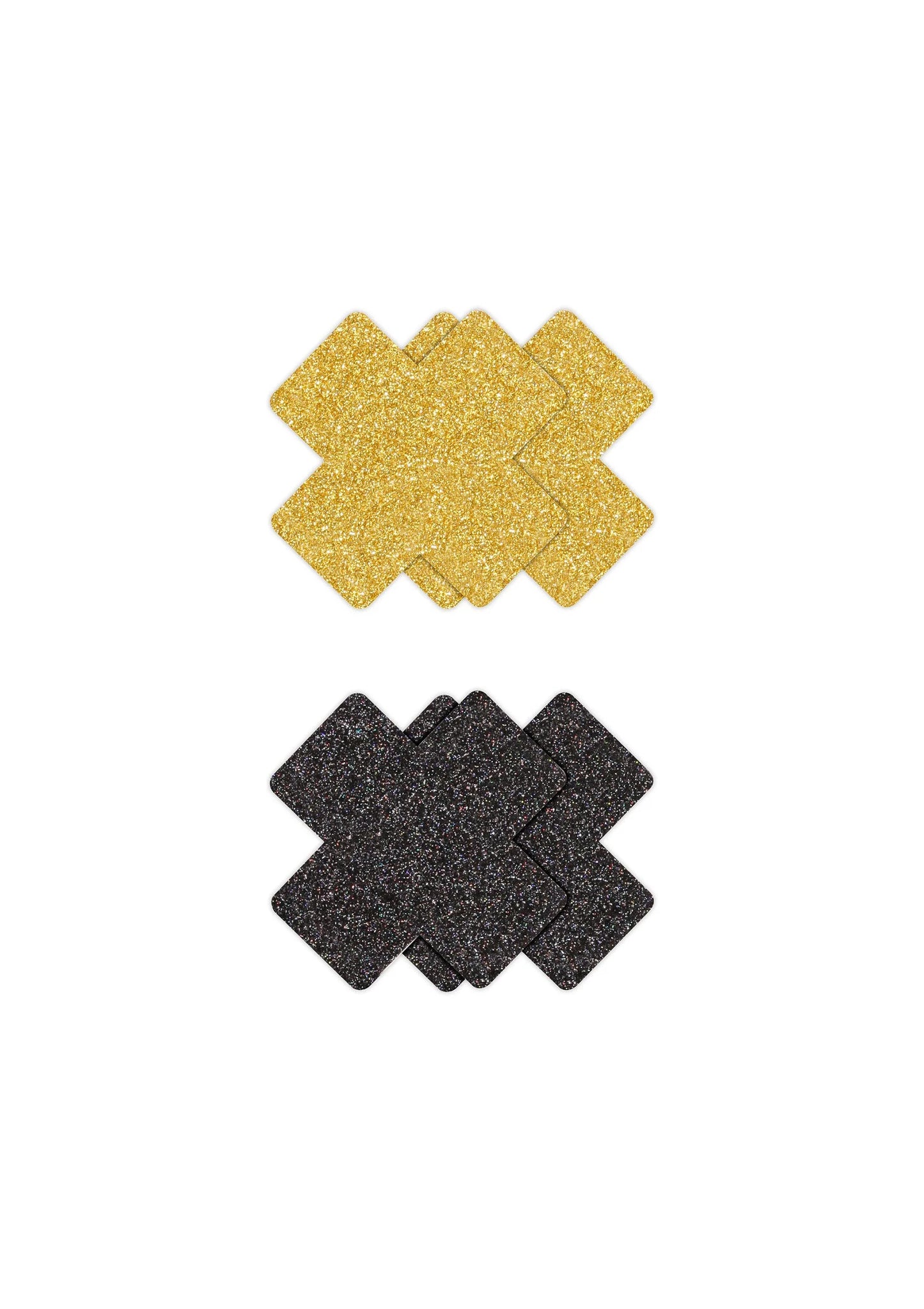 Glitter kruis-pasties, 2 paar: goudkleurige en zwarte glitter pasties