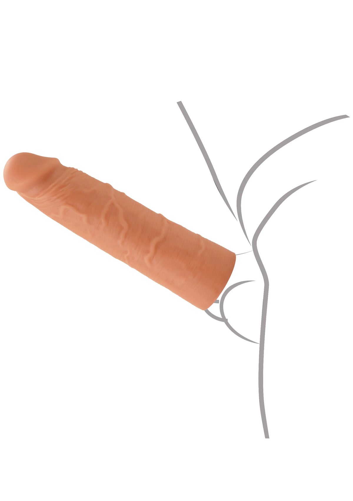 Vloeibare siliconen penissleeve van 15 cm, huidkleurige vorm met open rand
