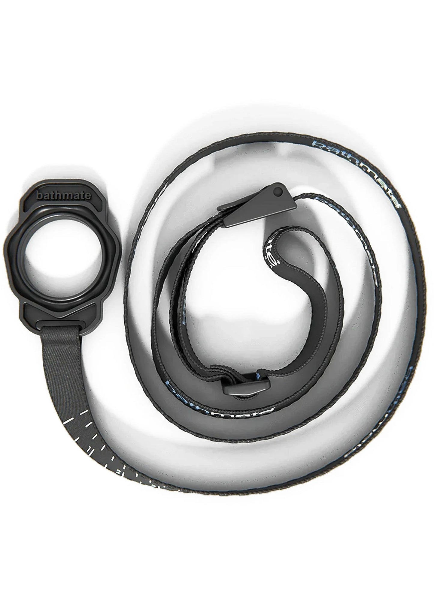 Zwarte Bathmate doucheband met klemring en lange lus met stiksels