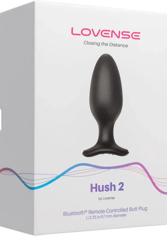 Verpakte Lovesense Hush 2 anale plug met zwart ontwerp en afbeelding op de doos