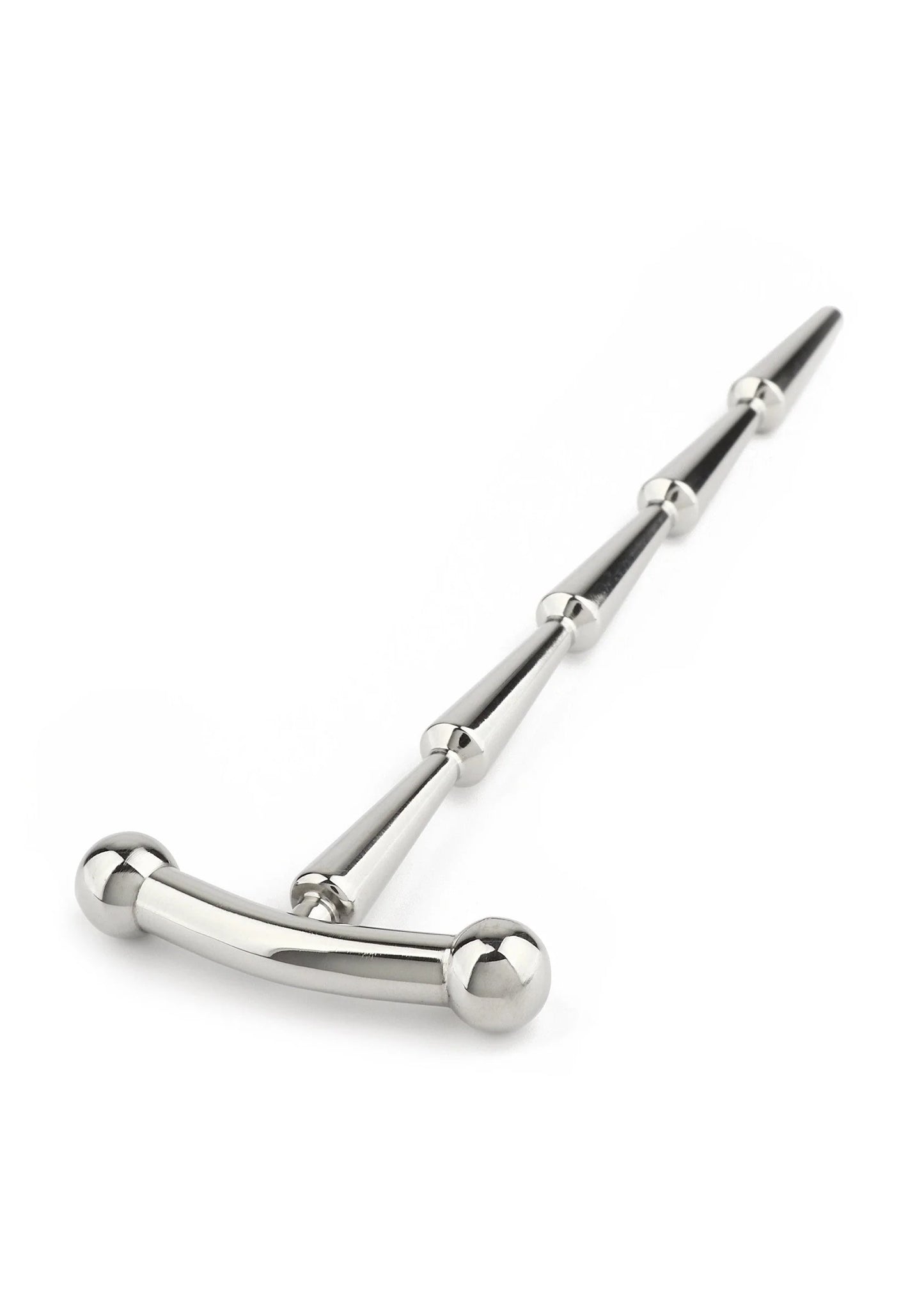Metalen penisplug met gebogen beugel en kogelknoppen, zilverkleurig