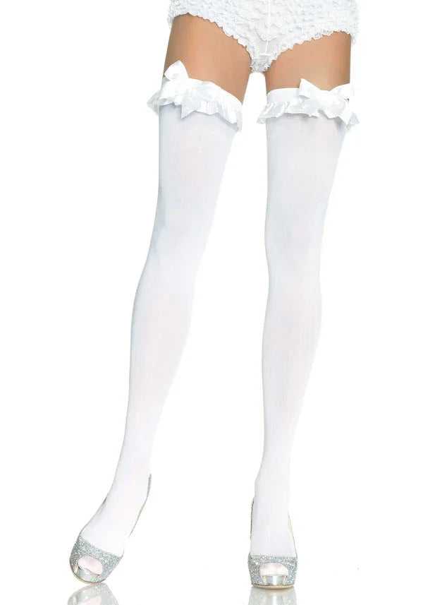 Beste vandaag nog: Opaque Thigh Highs With Bow Leg Avenue - bij Happytoys - Default Title - 85062 - WHITE - O/S