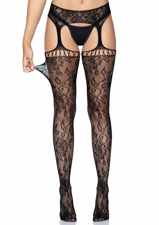 Bestel: Lace Stockings with Attached Garter Belt - bij Happytoys: de erotische sex webshop | liever Happy dan Easy ⭐⭐⭐⭐⭐