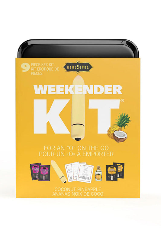 Weekenderkit van Kamasutra in gele verpakking met sext-kit en accessoires