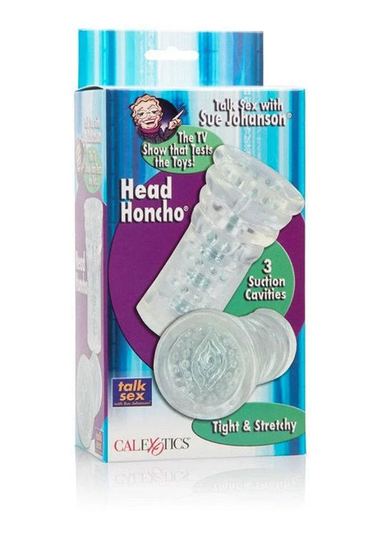 CalExotics verpakking voor Sue Johanson Head Honcho stroker met zuigcaviteiten