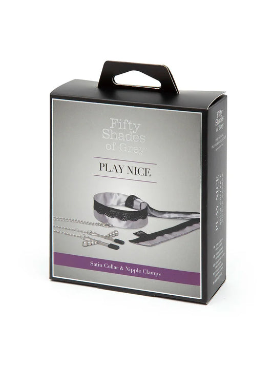 Play Nice Satin & Lace Collar & Nipple Clamps by Fifty Shades of Grey - Happytoys Sexshop: online sex shop for Feeling Happy & Easy π - Discreet geleverd