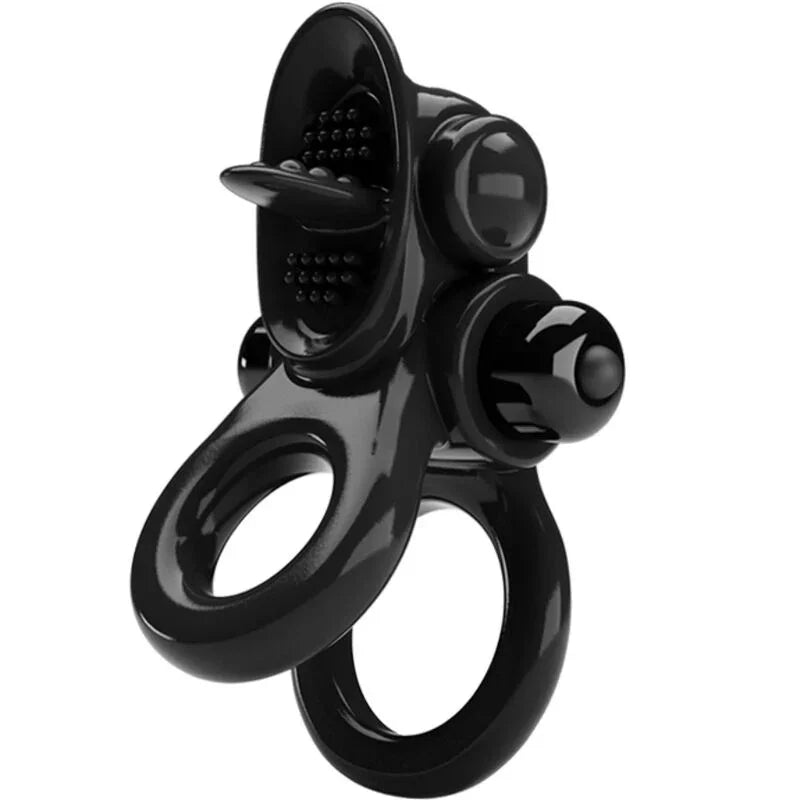 PRETTY LOVE - PASSIONATE RING DOUBLE VIBRATING RING + CLITORIS STIMULATOR BLACK - Happytoys Sexshop: online sex shop for Feeling Happy & Easy ๐ - Discreet geleverd