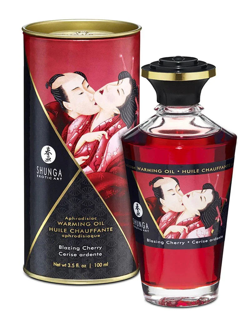 Warming Oil - Blazing Cherry - 100 ml by Shunga - Happytoys Sexshop: online sex shop for Feeling Happy & Easy 😊 - Discreet geleverd