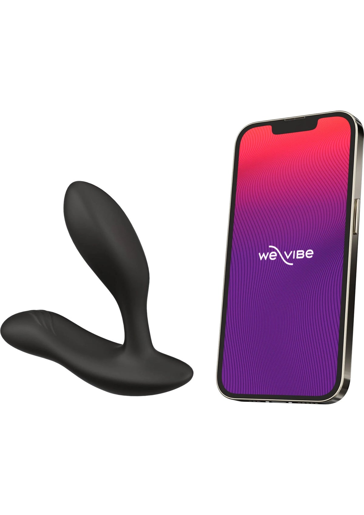 Zwarte anale plug met gebogen, dubbelgevleugeld design en ronde basis