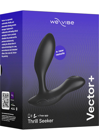 Verpakking van Vector+ van We-Vibe met afbeelding van een anale vibrator en afstandsbediening.