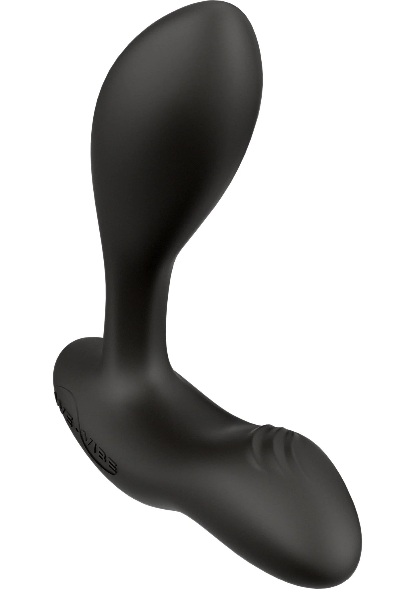 We-Vibe Vector + vibrerende plug in donkerzwart, gebogen vorm met ronde uiteinden.