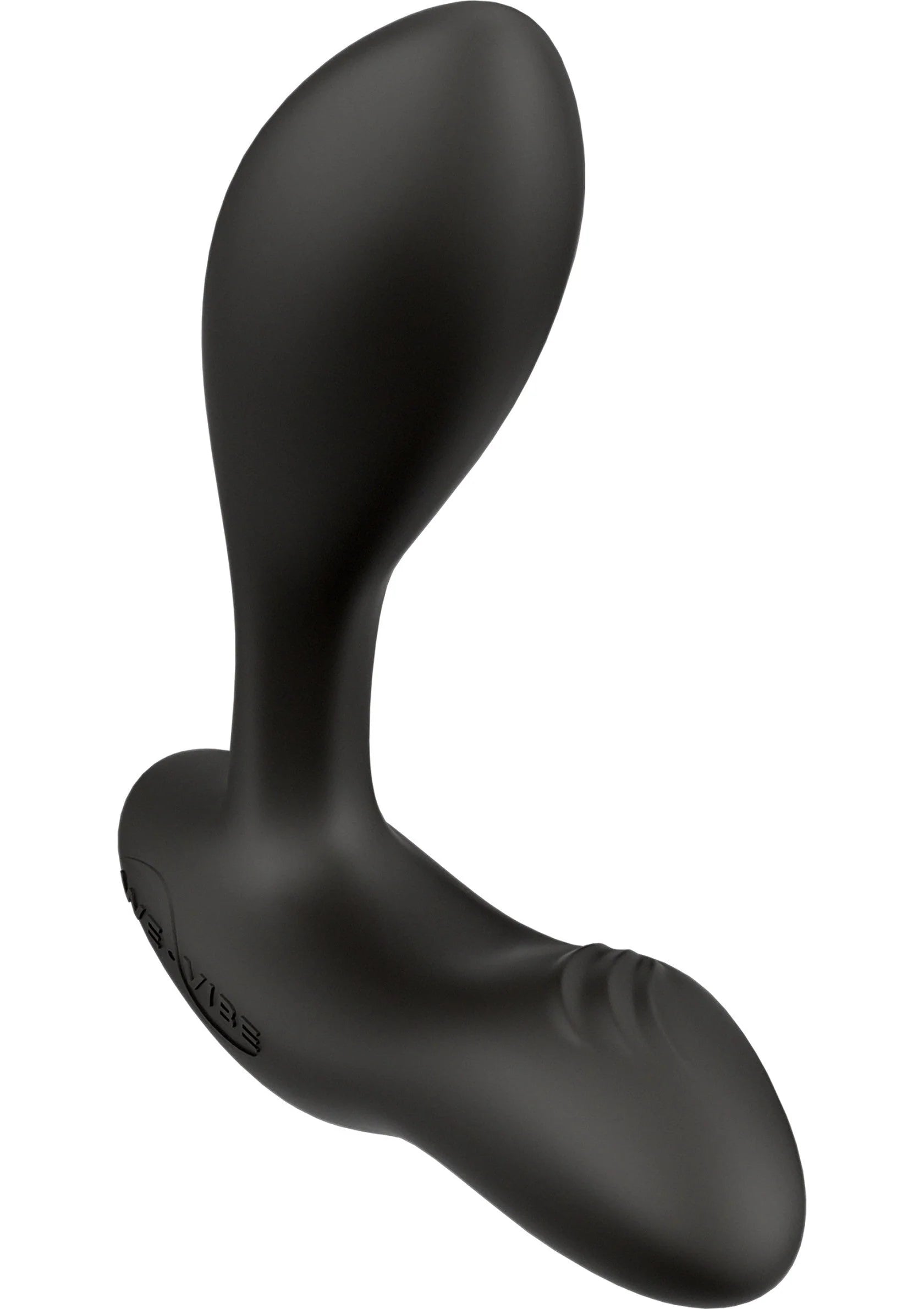 We-Vibe Vector + vibrerende plug in donkerzwart, gebogen vorm met ronde uiteinden.