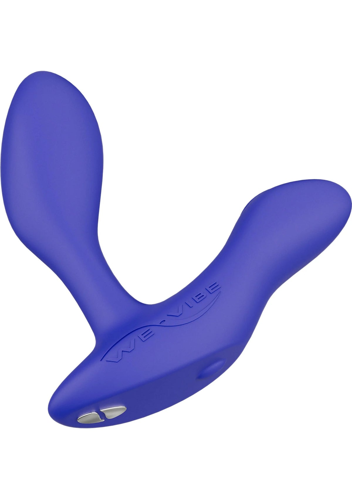 Marineblauwe anale plug met ingedeukt logo en open onderzijde