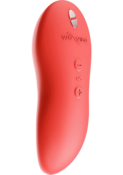 Rode We-Vibe Touch X vibrator met knoppen en weVIBE-logo aan de bovenzijde.
