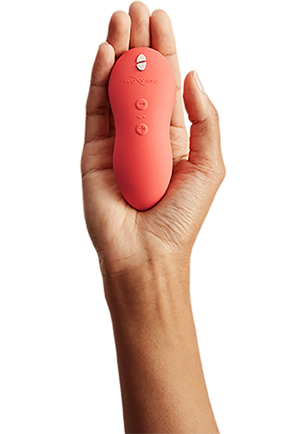 Oranje ovale vibrator met knoppen aan de achterkant