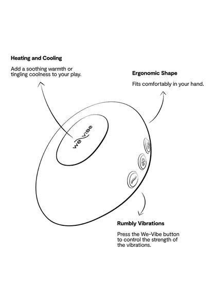 Diagram van Temp massager: warmte en koeling, ergonomische vorm en rillende vibraties