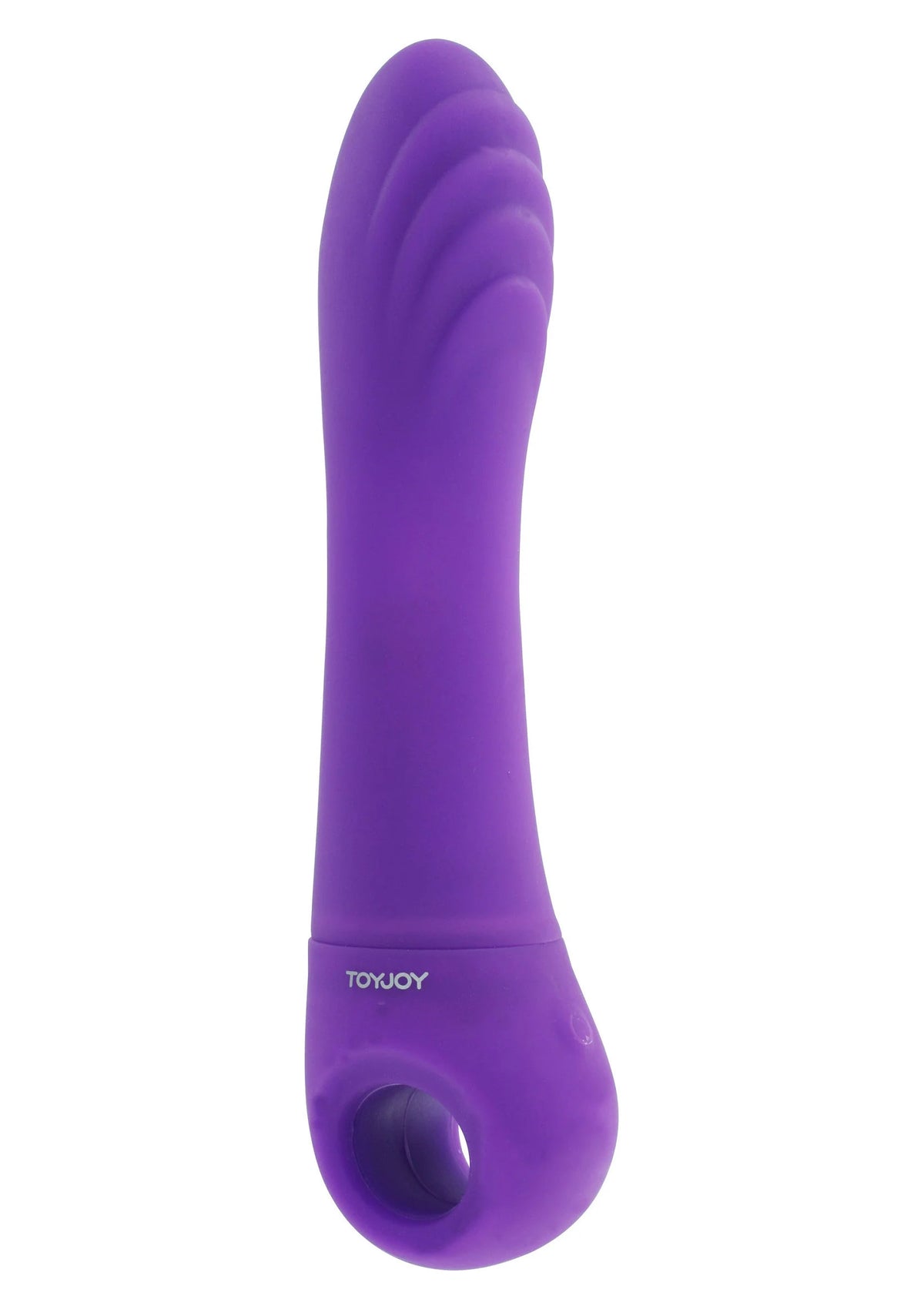 Paarse flexibele G-spot vibrator van ToyJoy met ronde opening aan de onderzijde