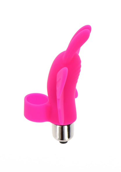 Vlinder-vingervibrator in fuchsia, zijaanzicht met metalen onderkant
