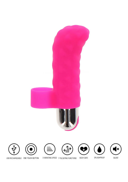 Roze vinger-vibrator met opzetstukje en metalen contactpunten
