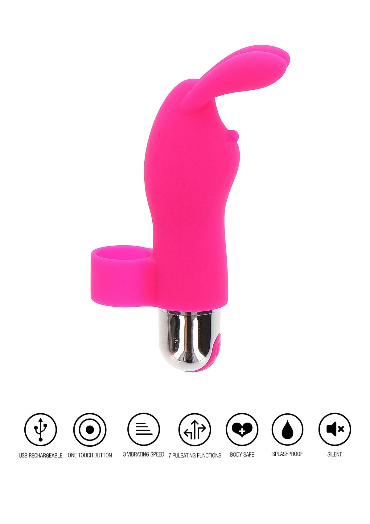 Oplaadbare konijn vingertriller in fuchsia met metalen onderstuk